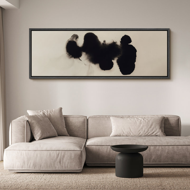 Grande impression sur toile encadrée - reproduction abstraite neutre pour décoration murale minimaliste moderne, Noir