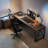 Nut-brown+Black Solid Wood+Iron with 3 drawers desk-375103411-375103422