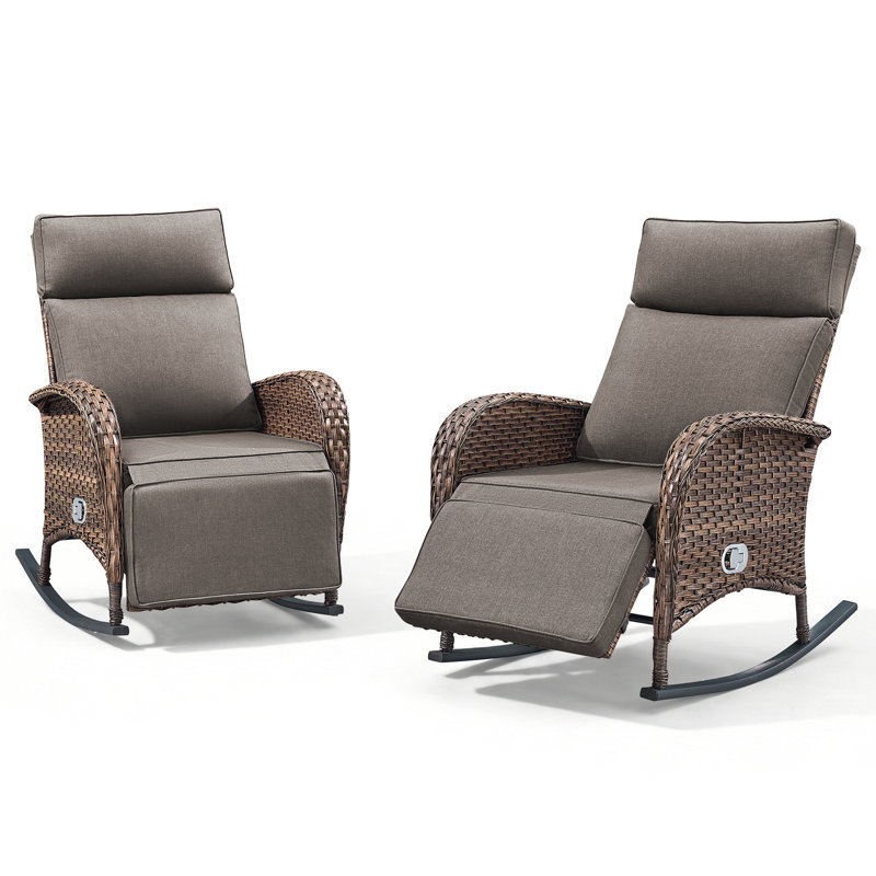Fauteuil inclinable d'extérieur en osier à bascule avec dossier réglable et coussins (ensemble de 2), Gris