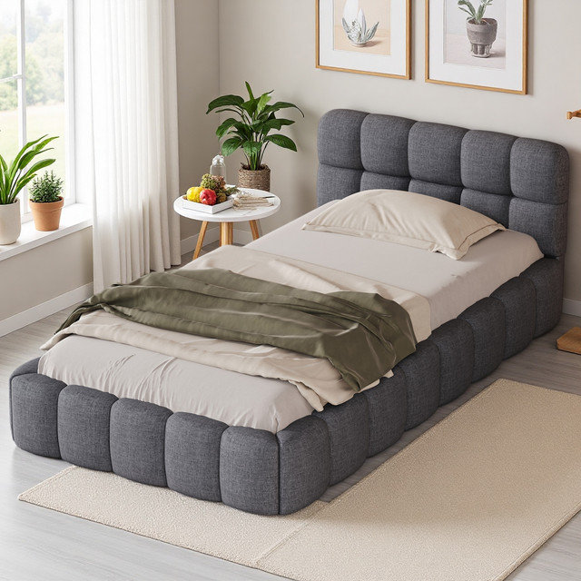 Bed, Grey, 90x190cm