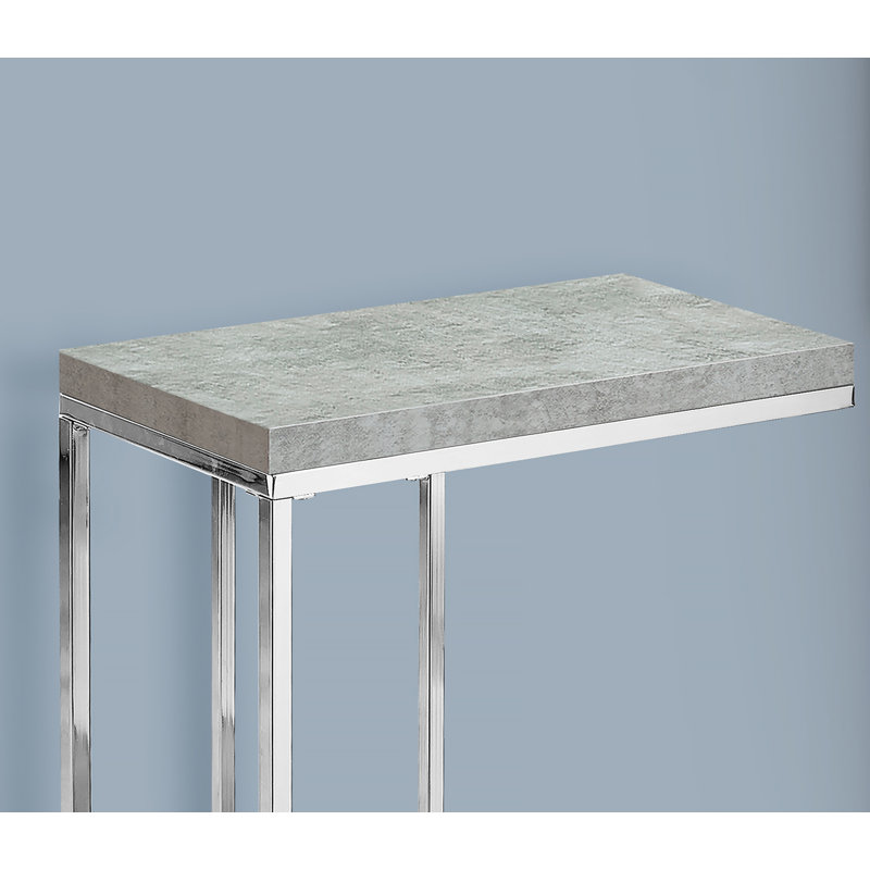Table d'appoint, en forme de C, bout, côté, collation, salon, chambre à coucher, stratifié gris, métal chromé, contemporain, moderne