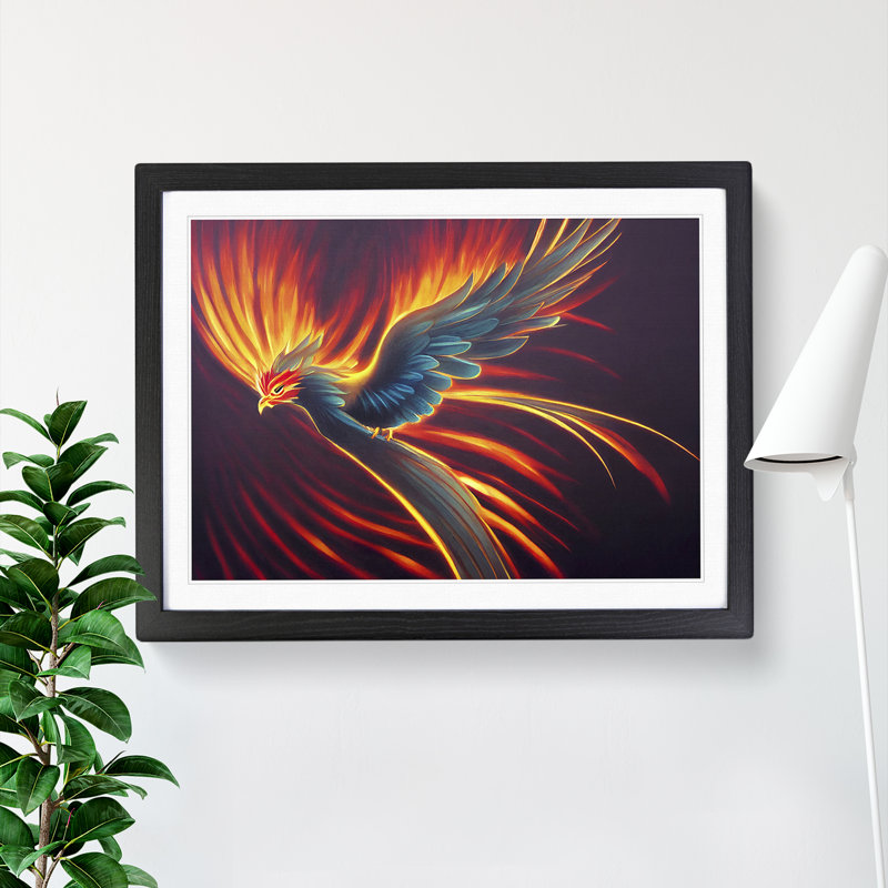 Explosive Phoenix Bird 1 Piece Single Picture Frame Wall Art, 46cm H x 64cm W x 2cm D, Black