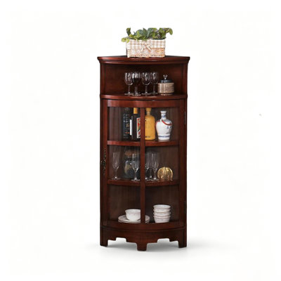 Freestanding Corner Curio Cabinet with Tempered Glass and Wooden Feet