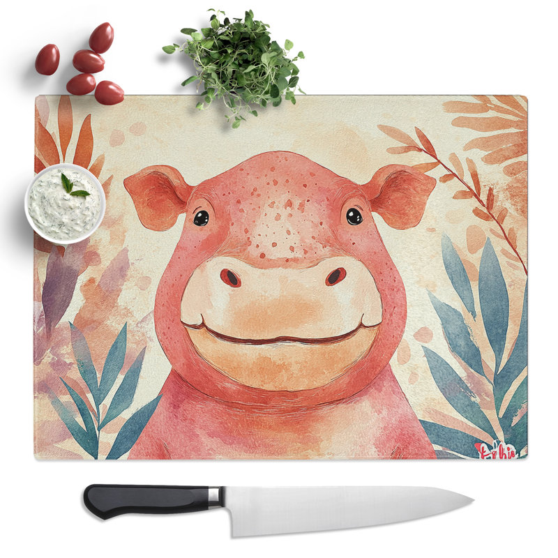 Hippo Child Art  Glass Chopping Board