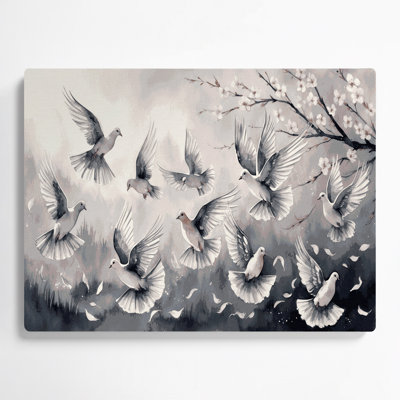«Birds Mourning Dove», art mural en métal beige