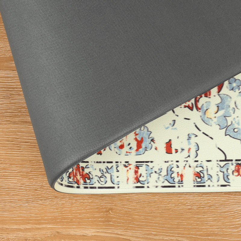 Jainiyah Anti-Fatigue Non-Skid Waterproof Kitchen Mat (Set of 2), Orange/Blue/Beige, Runner 17" x 28" + 17" x 48"