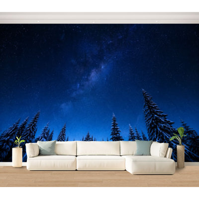Wall Mural Peel and Stick Wallpaper bright starry sky night forest Self-Adhesive Removable Contact Paper Wall Decor for Living Room Bedroom 100"H x 144"W