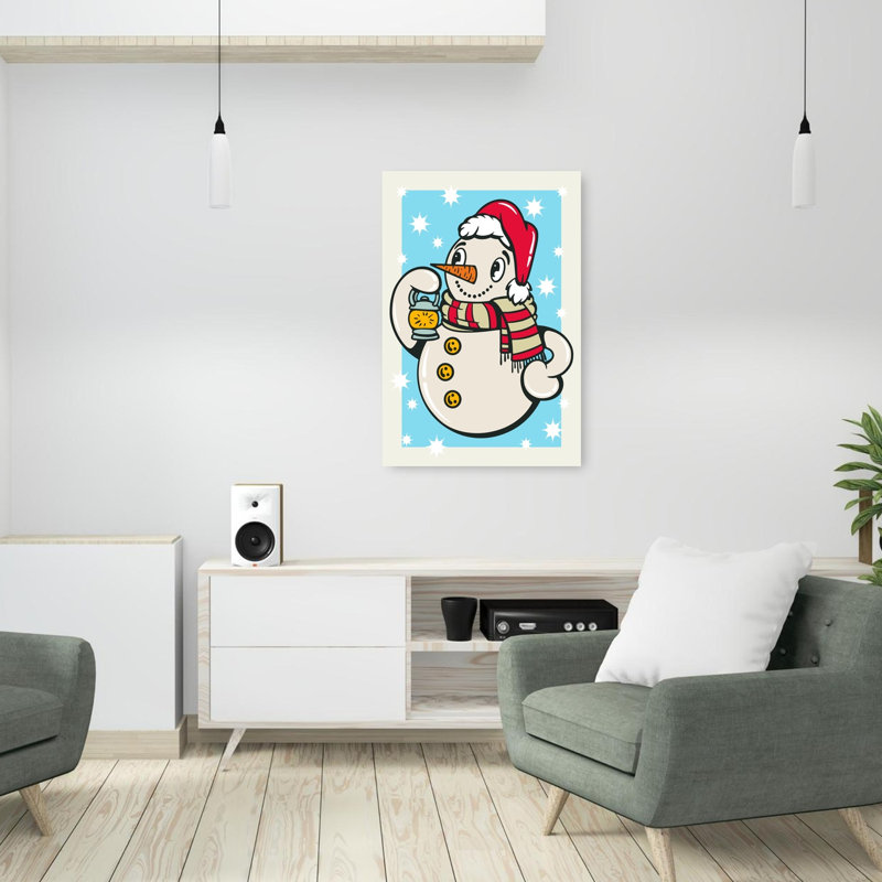 Fête de bonhomme de neige lanterne rétro rétro paysage abstrait impression d'art mural, 36" H x 24" W