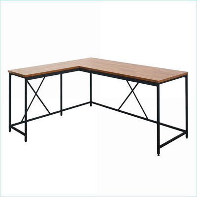 Bureaux | Bois industriel & amp; Bureau de coin en métal - Acacia & amp; Noir | Naturel | Bois massif