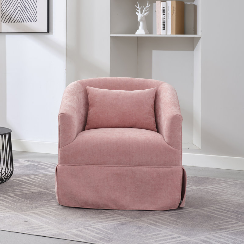 360-Degree Swivel Upholstered Armchair with Accent Pillow, Pink Linen Blend