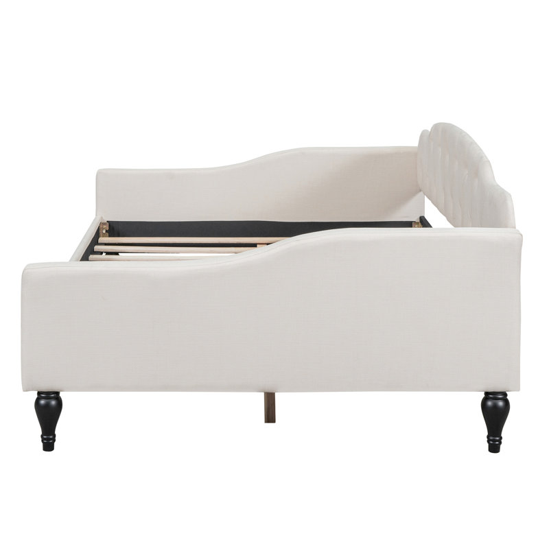 Full Size Daybed In Beige For Guest Rooms And Living Spaces Upholstered - Frame No Box Spring Various Uses