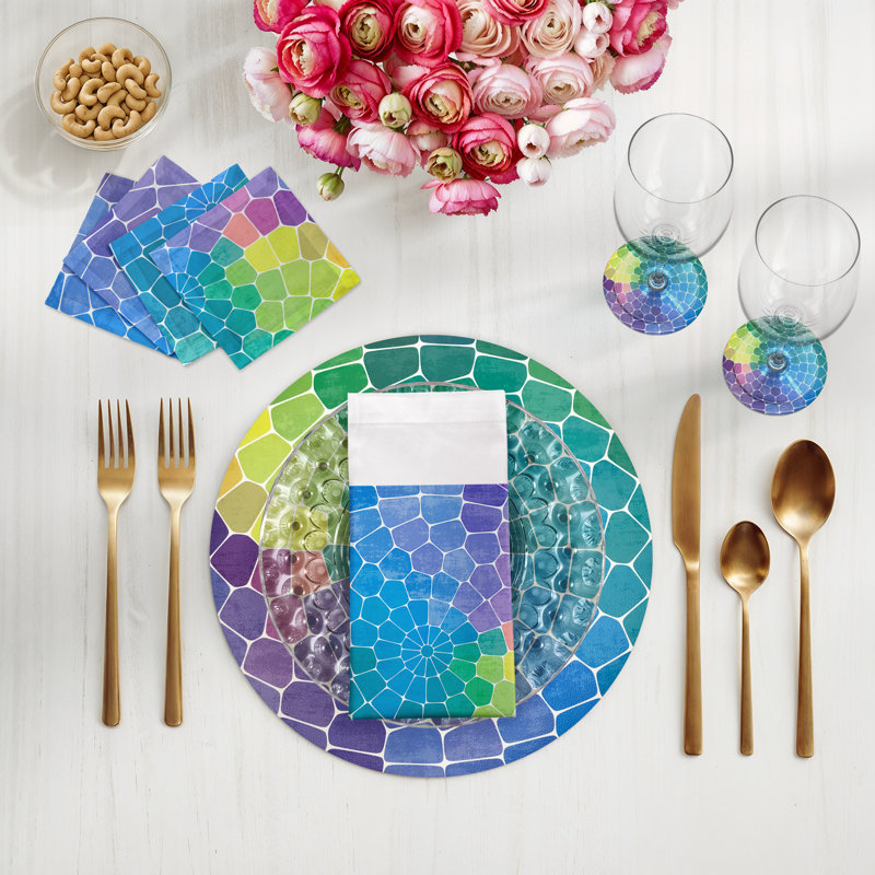 Mosaic Purple Multi Vegan Leather Round Coasters, Purple Multi