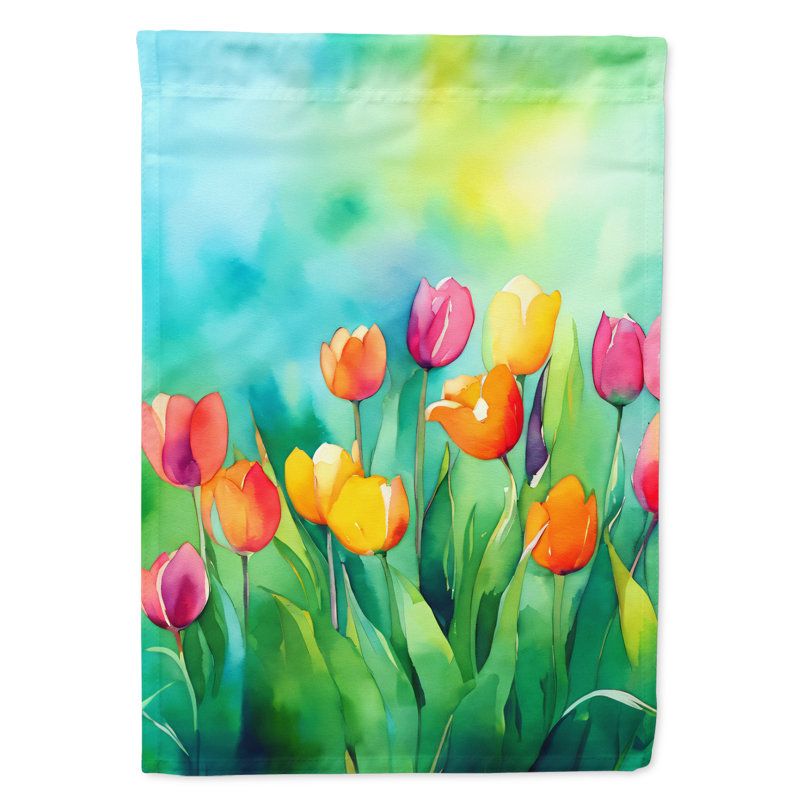 Tulipes dans un drapeau de jardin à l'aquarelle