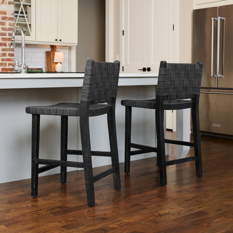 Maven Lane Noah Stool with Faux Leather Upholstery, Counter Stool (39.76" H Seat Height), Aged Black