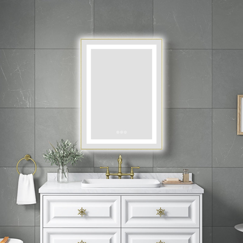 Miroir de salle de bain DEL, Doré, 24 po x 30 po