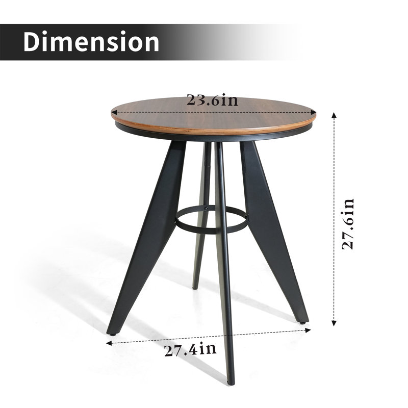 Table de café ronde - plateau en bois de chêne de 23,62 po, structure en métal, hauteur de 27,6 po, Bounaga industriel moderne pour la cuisine, le bureau personnel, le bistro, compact pour économiser de l'espace