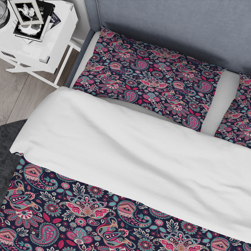 Cachemire mauve et bleu - ensemble de housse de couette moderne - microfibre de polyester