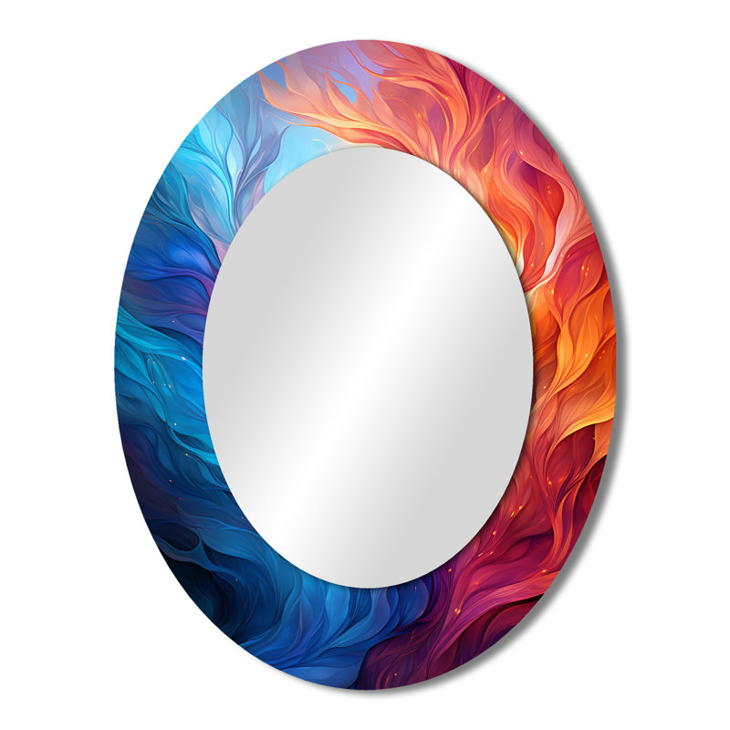 Symphonie abstraite jaune orange fractale abstraite - grand miroir mural ovale sur métal, 43 po x 33 po