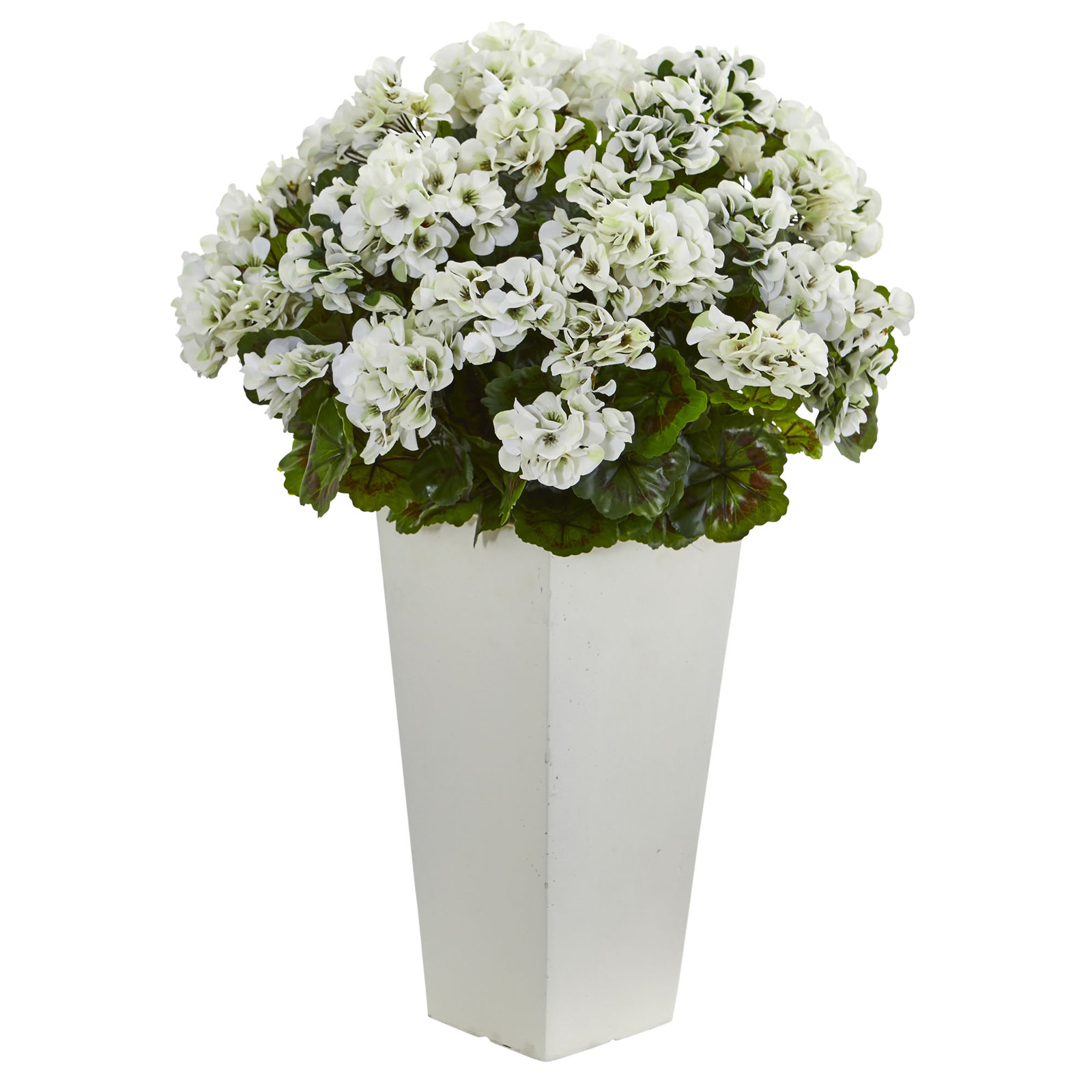 27in. Geranium Artificial Plant in Planter UV Resistant (Indoor/Outdoor), White