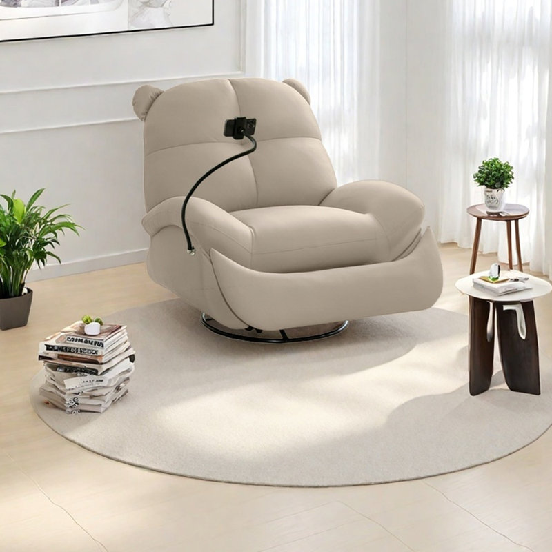 Ergonomic faux leather rotating lounge chair, Beige