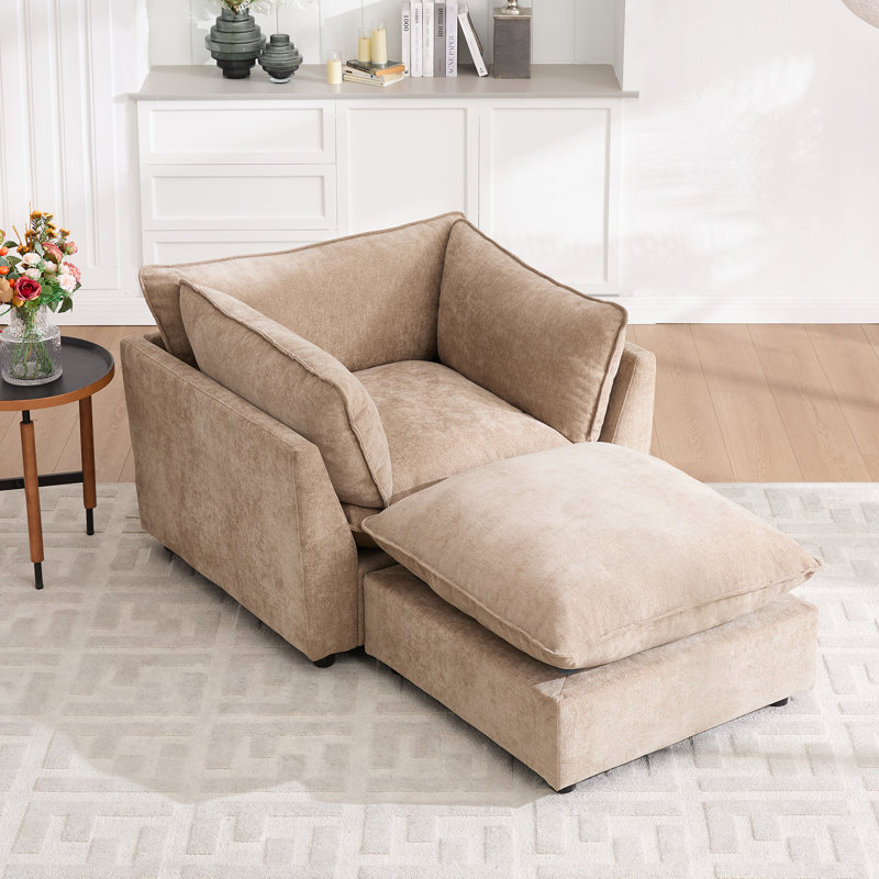 Fauteuil d'appoint avec repose-pieds 44,49 po Heffernan, Chenille kaki