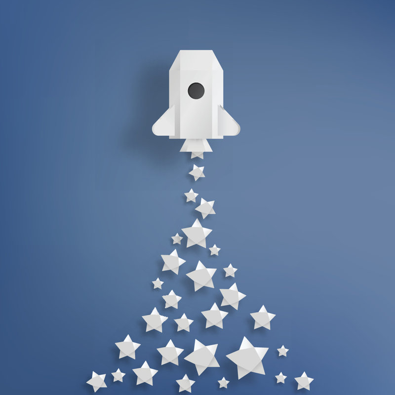 Rocket With Star - Wrapped Canvas Print, 30cm H x 30cm W x 3.8cm D