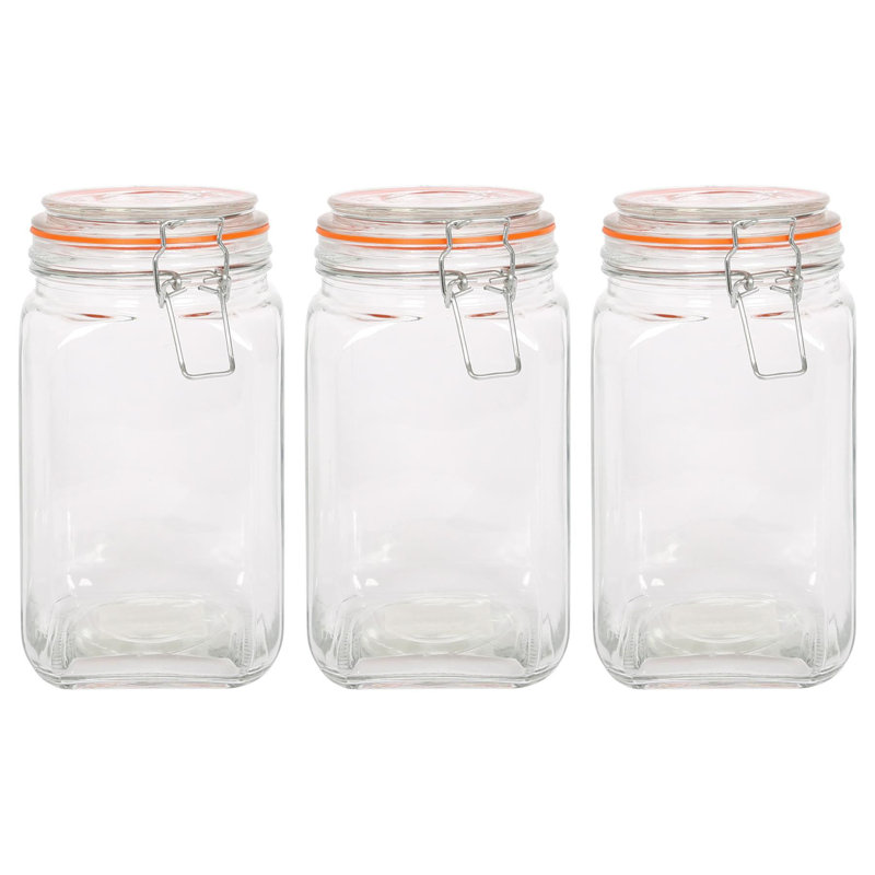 Glass Jar - Set of 3, 19 cm H x 10.5 cm W x 10.5 cm D, Clear