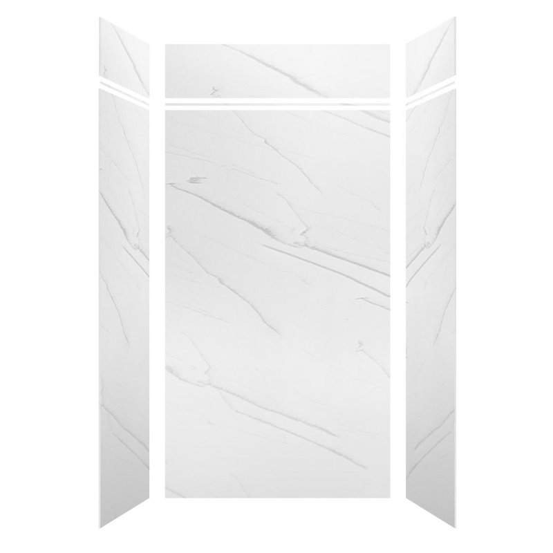 Transolid Lusso 48-in x 36-in x 84/12-in Glue To Wall 6-Piece Transition Shower Wall Kit, Palladio White, Palladio White