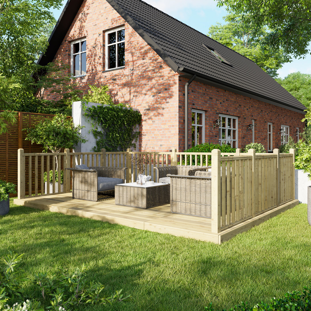 Powersheds 12 x 16ft Timber Decking Kit - Pressure Treated Wood - Reversible Boards - Handrails on 3 Sides - Brown - Image 3