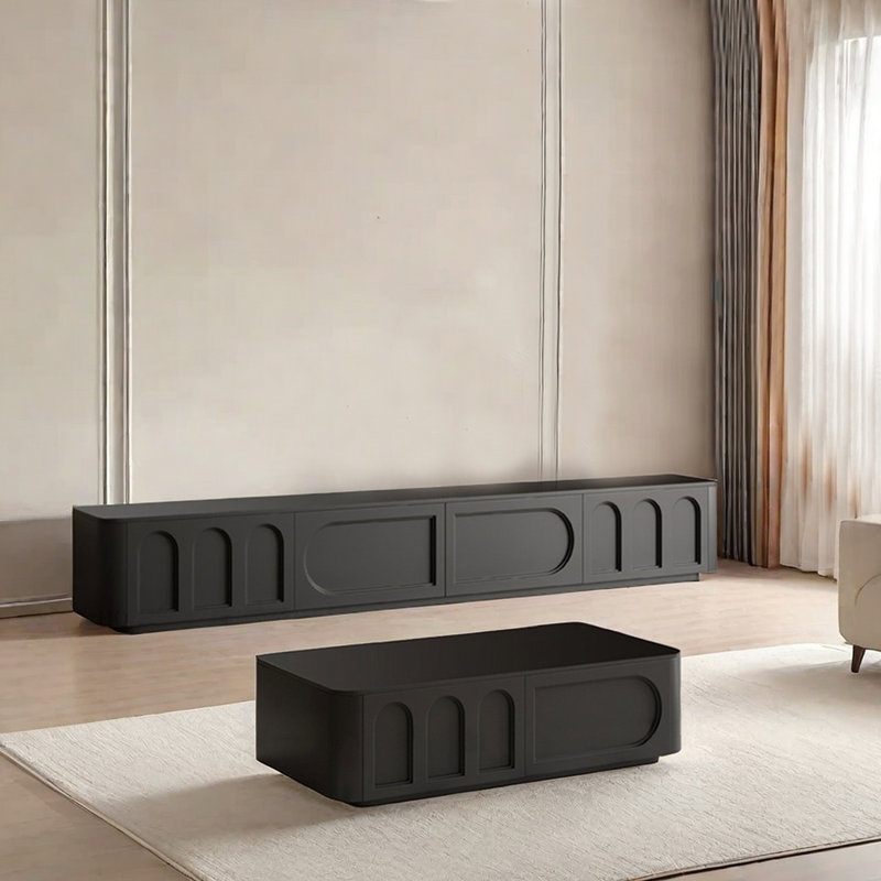 Meuble télé et table basse avec fond fermé, Noir, noir, noir, noir, H 13,78 po x l 94,48 po x P 15,75 po