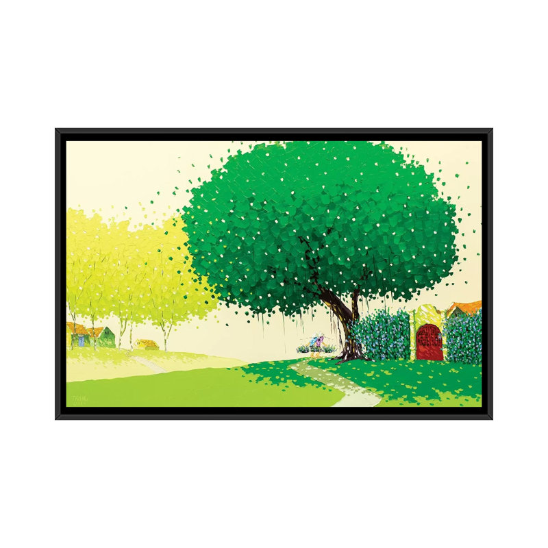 « summer landscape », impression sur toile tendue, H 18 po x l 26 po x P 1,5 po, Toile avec cadre noir, Pas de tapis