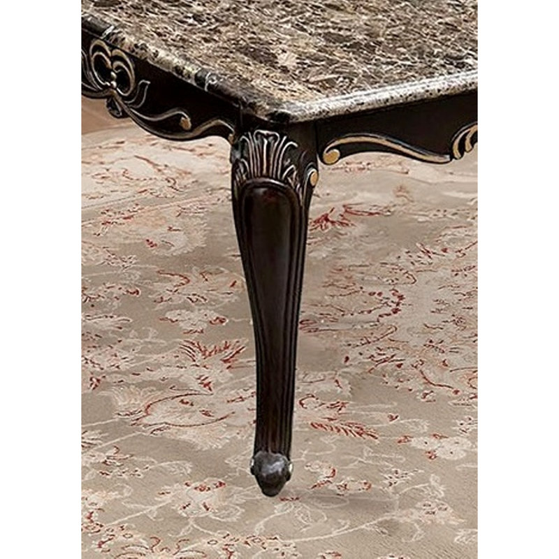 Ensemble 2 pièces Transitional Elegance: table basse et table de bout avec plateau en marbre, accents courbés en noyer foncé pour le salon principal