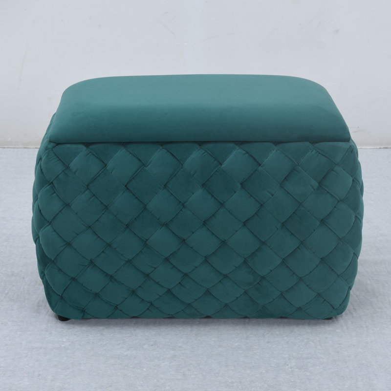 Adamarie 65cm Wide Velvet Rectangle Patchwork Standard Ottoman with Storage, Dark Green