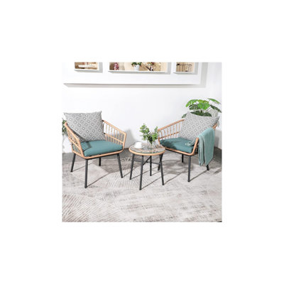 Ensemble bistro pour l'extérieur - Chaises en osier avec table basse en verre trempé, vert (QX-MA-WF-001)