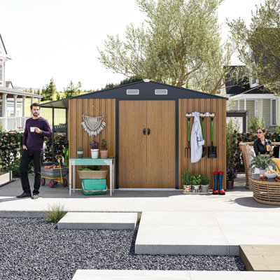 10x12 Ft Outdoor Storage Shed, Extra Large Metal Shed With Lockable Doors, Windows, Outside Steel Tiny House Ideal For Garden, Backyard, Patio Utility, Tool Storage, Chicken Coops
