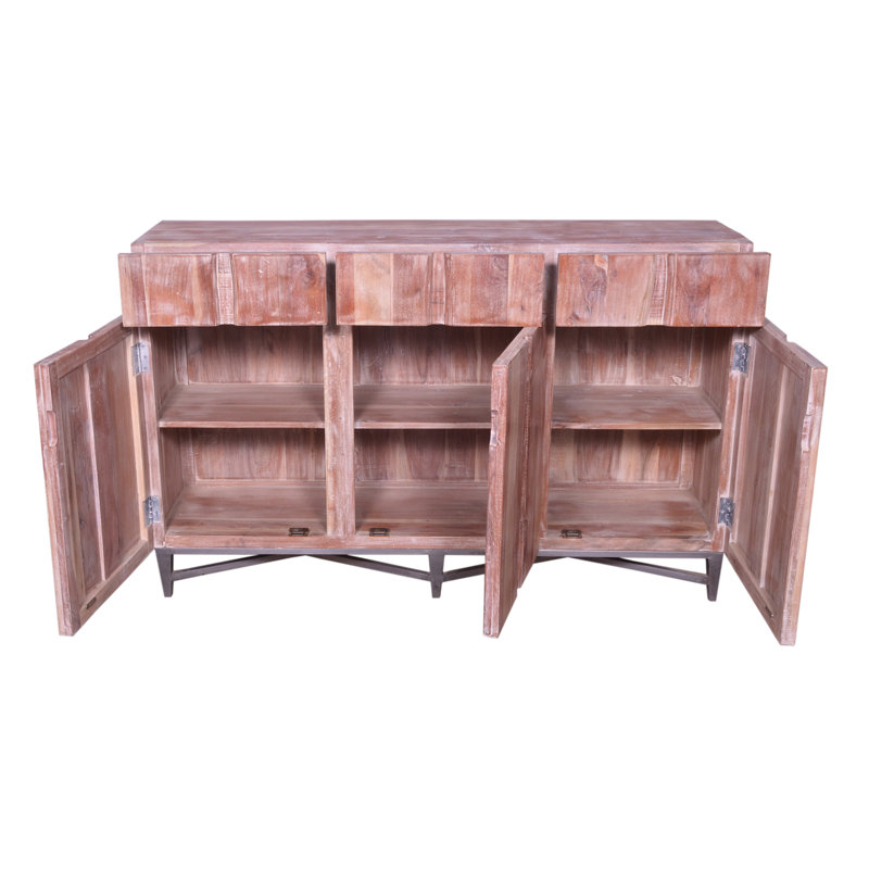 Buffet 3 portes, base en bois massif et fer, 59 x 16 x 38