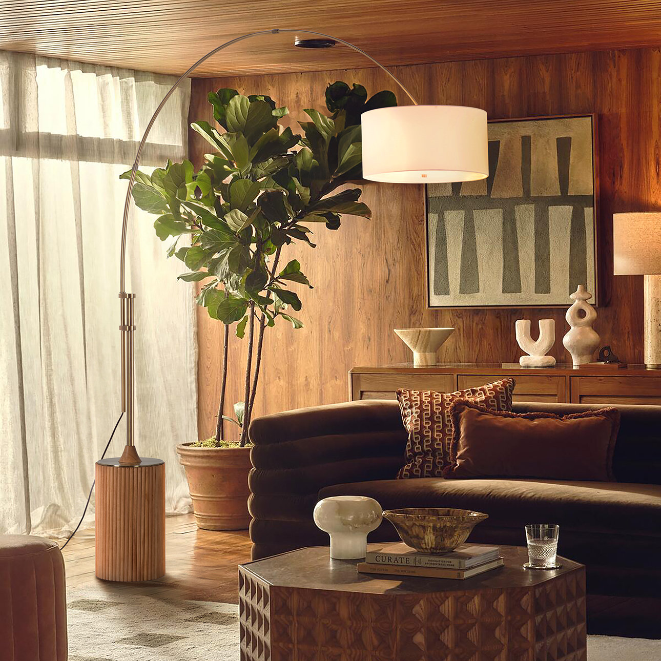 Tambo 92" Walnut Floor Lamp, Natural Ash