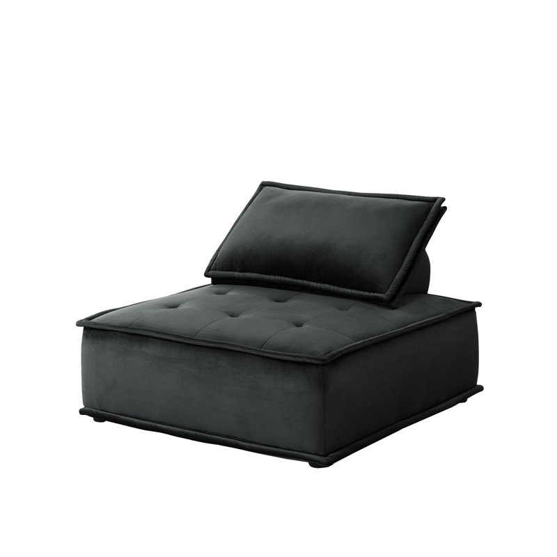 Pocket Coil Spring Sectional In Black Velvet With Width 120" Seat And Foam Filled Cushions