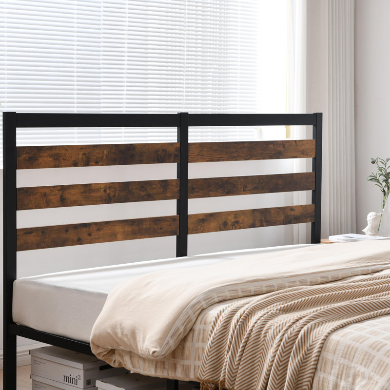 Mayghan  Platform Bed Frame with Wooden Headboard and Footboard, Rustic Brown, King