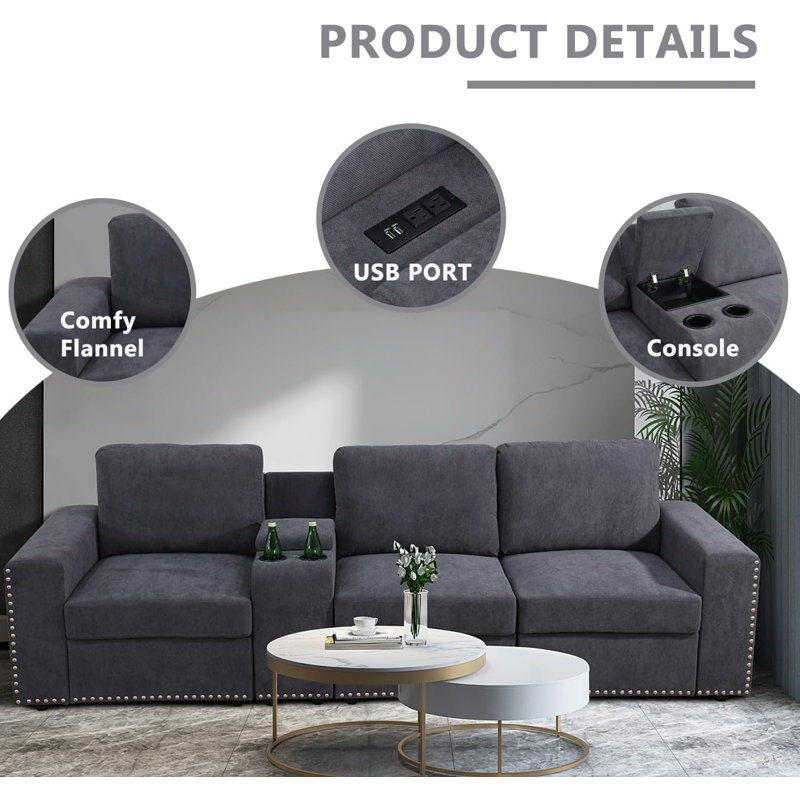 Canapé modulaire de coin configurable en flanelle 4 pièces 105 po avec repose-pieds