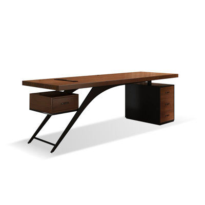 Brown + Black Rectangular Solid Wood + Carbon Steel with 4 drawers desk