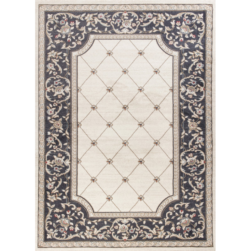 Vianney Oriental Area Rug, Rectangle 3'3" x 5'3", Ivory/Gray