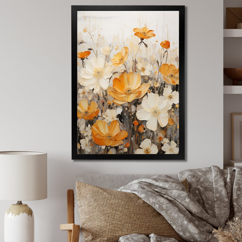 Wilberta - minimalisme, collage de fleurs jaunes - impression, Cadre photo noir, H 32 po x l 16 po x P 1 po
