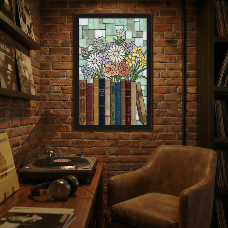 Plantes et fleurs, livres floraux, art en verre coloré, H 30 po x l 20 po