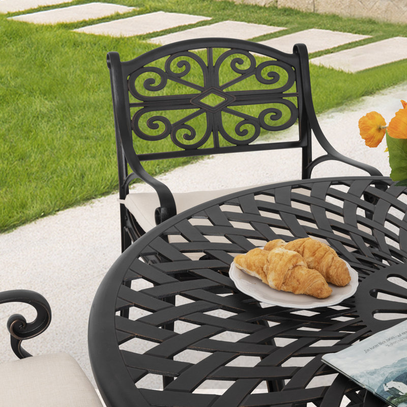 Patio 5 Pieces Cast Aluminum Dining Set With Umbrella Hole And Cushions, Beige