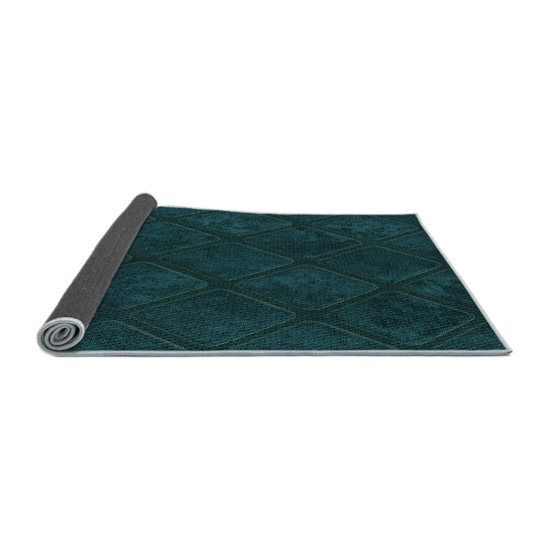 Tapis bleu sarcelle à motif géométrique, Rond 5 pi