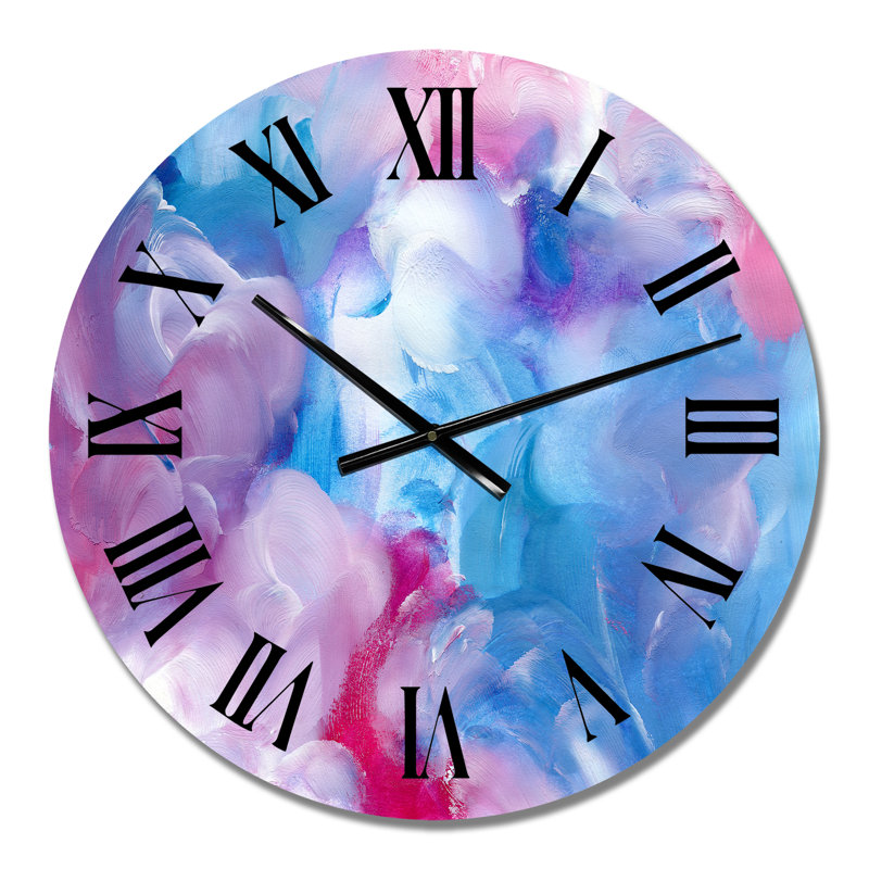 Bleu et rouge abstrait nuages - horloge murale moderne, Petit
