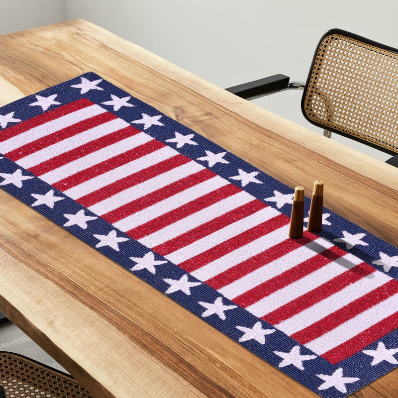 Chemin de table drapeau américain avec bordure étoile patriotique pour Noël, 4 juillet et décoration de table des fêtes