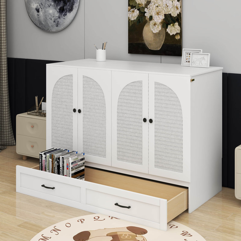 Lit escamotable double avec tiroirs, Blanc