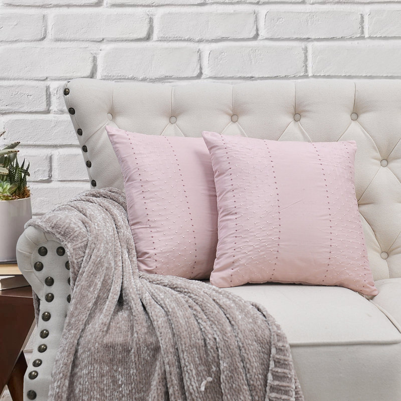Embroidered Pillow Cover, Pink